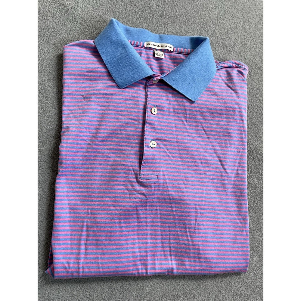 Peter Millar Shirt Mens Large Pink Blue Golf Polo Sz Lrg Cotton